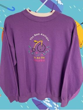Vintage Cheek-O antique friendship purple embroidered bike sweater